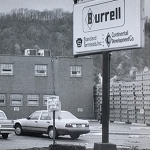 Promotional display showcasing the brand Burrell